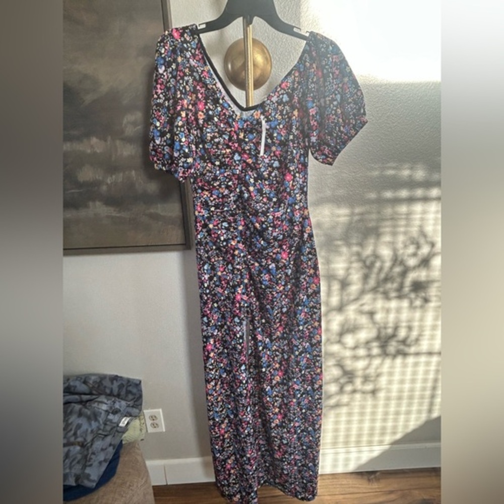 NWT Asos Floral Puff-Sleeve Maxi Dress - Black Floral